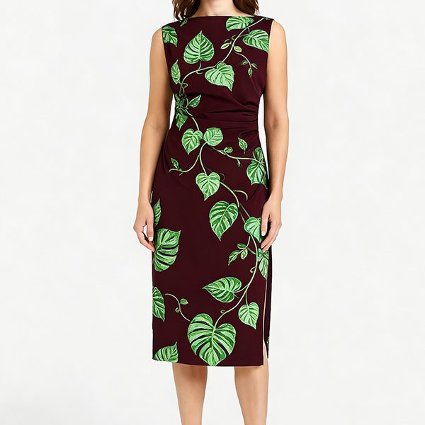 Women's sleeveless retro botanical print dress