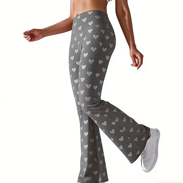 Women's slim-fit casual grey heart-patterned minimalist sports pants